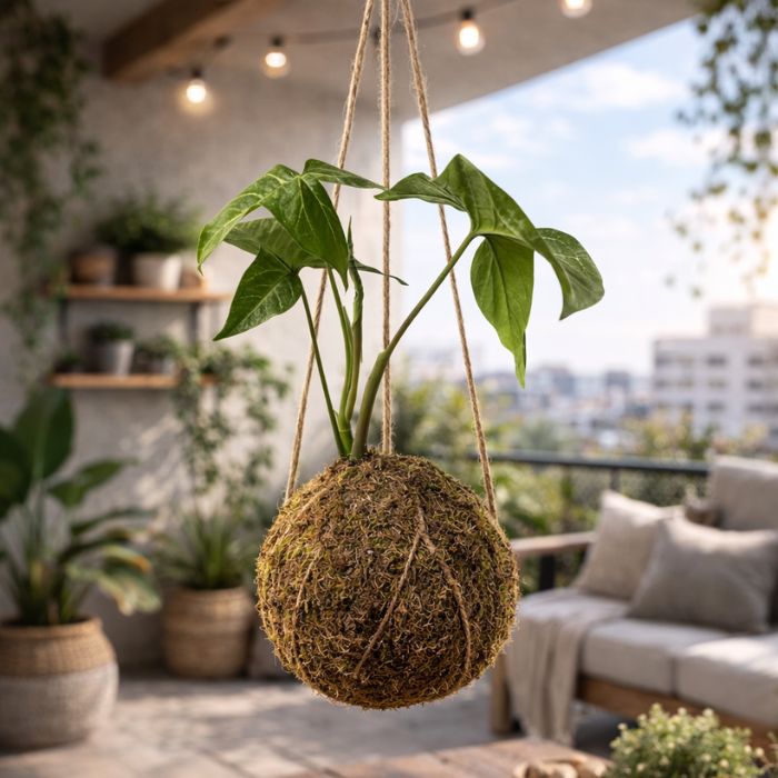 Syngonio kokedama planta natural